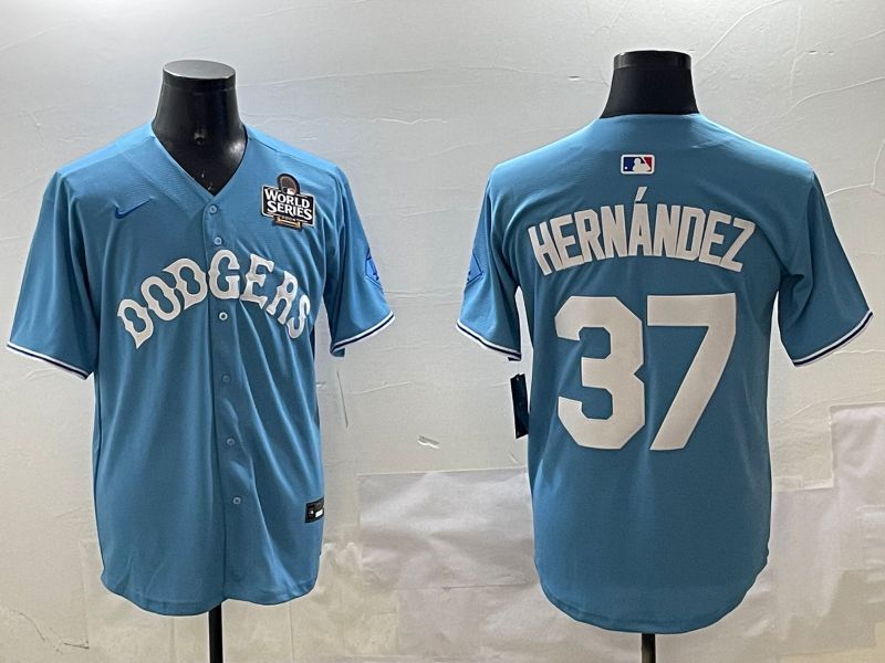 Men Los Angeles Dodgers #37 Hernandez Light Blue Joint Name 2025 Nike MLB Jersey style 16->los angeles dodgers->MLB Jersey